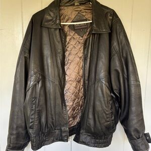 Men's Black Leather Bomber Jacket